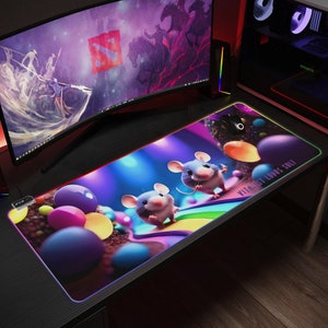 Alfombrilla de ratón con luces LED para niños, con cita latina, para juegos, teclado, escritorio, juego, estudio, regalo para hijo, hija y sobrino, dibujos animados de animales