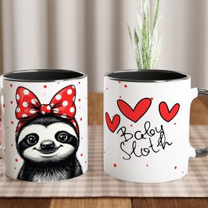 1pc Adorable Sloth Baby Girl Ceramic Tea Mug, Cute Red Head Bow, Daughter Niece Friend Gift, Kids Children, 11oz 300ml Coffee Cup