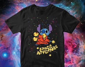 Lilo & Stitch Space Adventure Shirt – Cute Disney Graphic Tee – Galaxy Space T-Shirt – Unisex Alien Cartoon Gift for Disney Lovers