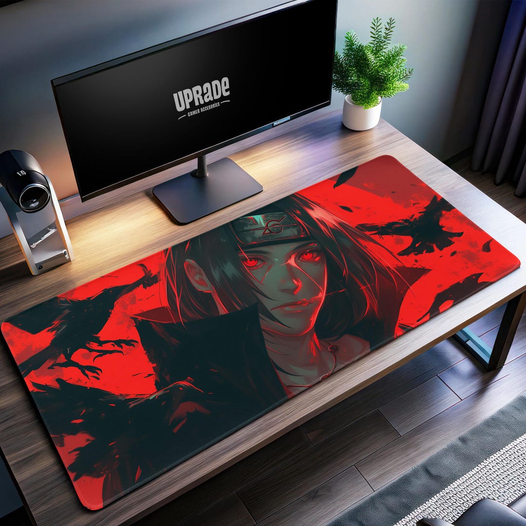 Itachi Uchiha Red Moon Desk Mat, Naruto Intense Anime Gaming Pad ...