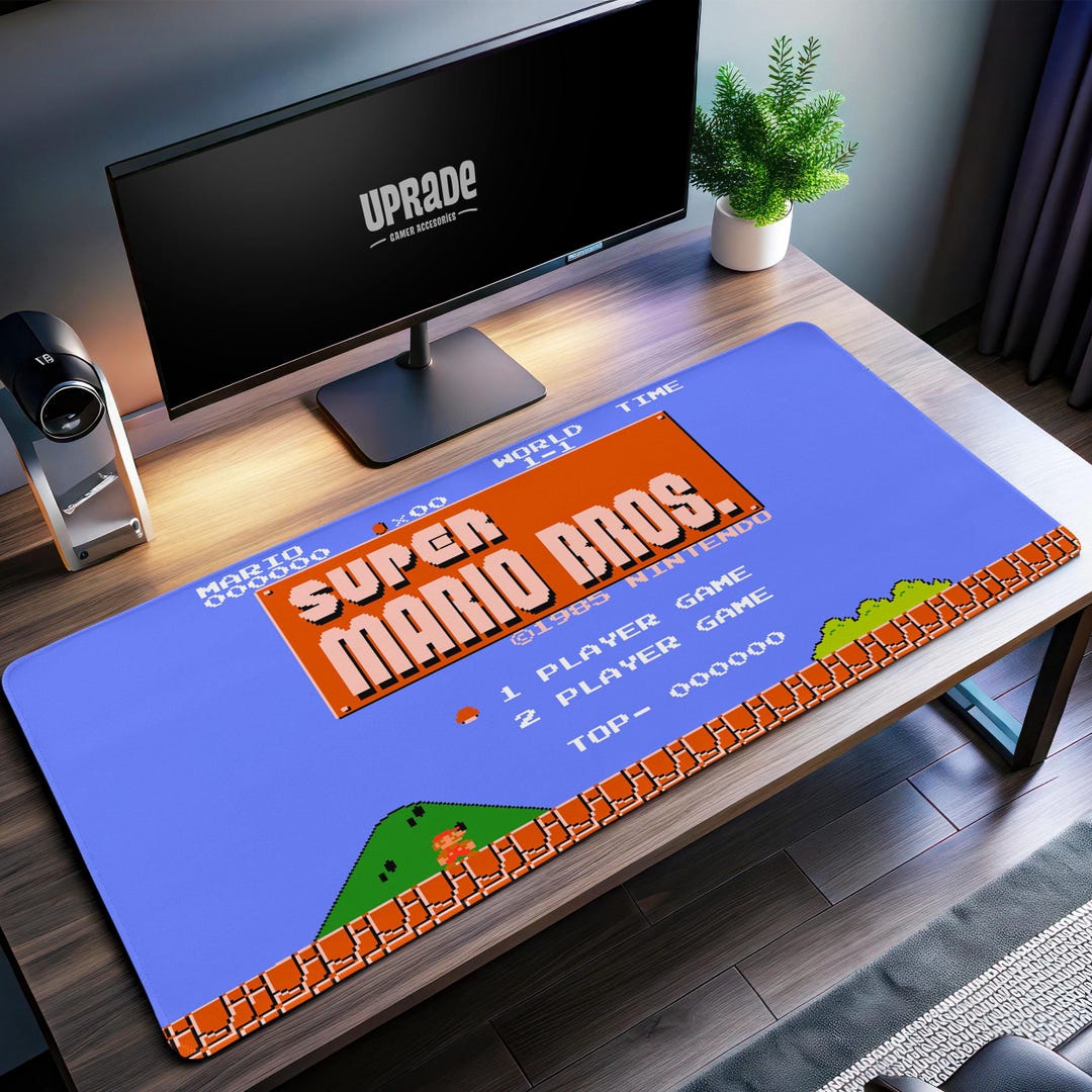 Classic Super Mario Bros Start Screen Desk Mat - Retro Arcade Gaming ...