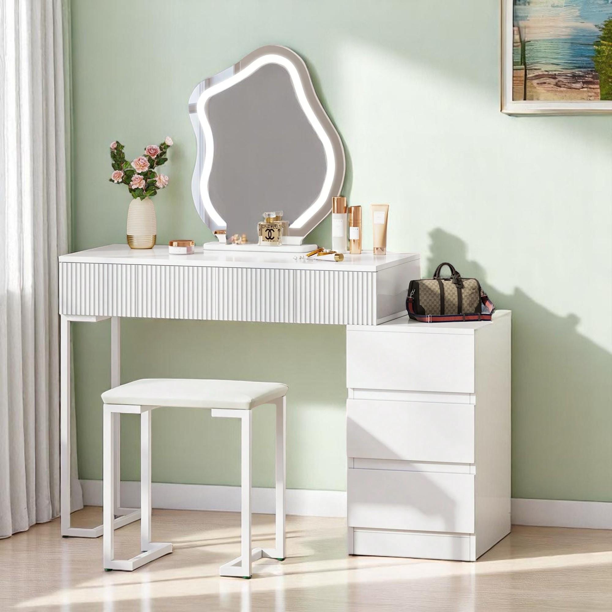 Movable Vanity Moveable Makeup Table With Mirror Drawers For Small Spaces Elephance ...