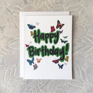 Butterfly Birthday card- butterflies flying, colorful butterfly card, beautiful happy butterfly card, butterfly transition birthday card