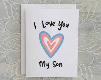 Transgender Son Card: Parent LGBTQ+ Support, Trans Pride Heart