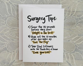 Surgery Tips Card: Funny Get Well Gift, Post-Op Support