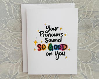 Queer Pronoun Support Card: Rainbow LGBTQ+ Card