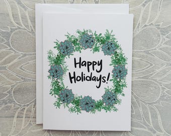 Succulent Wreath Holiday Card: Blank Inside