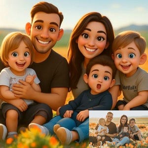 Benutzerdefinierte Cartoon Porträt von Ihrem Foto - Digitaler Download - Lustige Karikatur Kunst - Personalisierte Digitale Familien & Haustiere - Einzigartiges Geschenk