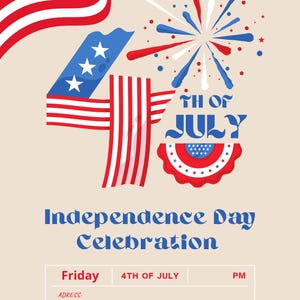 4th July Digital Card/Printable Independence Day Greeting card/ Patriotic red White Blue Card/ Instant Download/5x7 July 4th Card