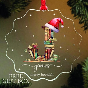 Personalized Christmas Book Tree Name Ornament, Custom Bookish Ornament, Bookworm Gifts, Book Club Ornament, Book Lover Gift, Librarian Gift