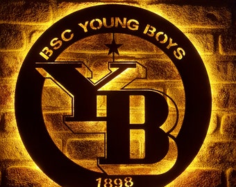 BSC Young Boys led-bord, muurkunst jonge jongens, muurteken jonge jongens, muurdecoratie jonge jongens, neonreclame jonge jongens, cadeau jonge jongens