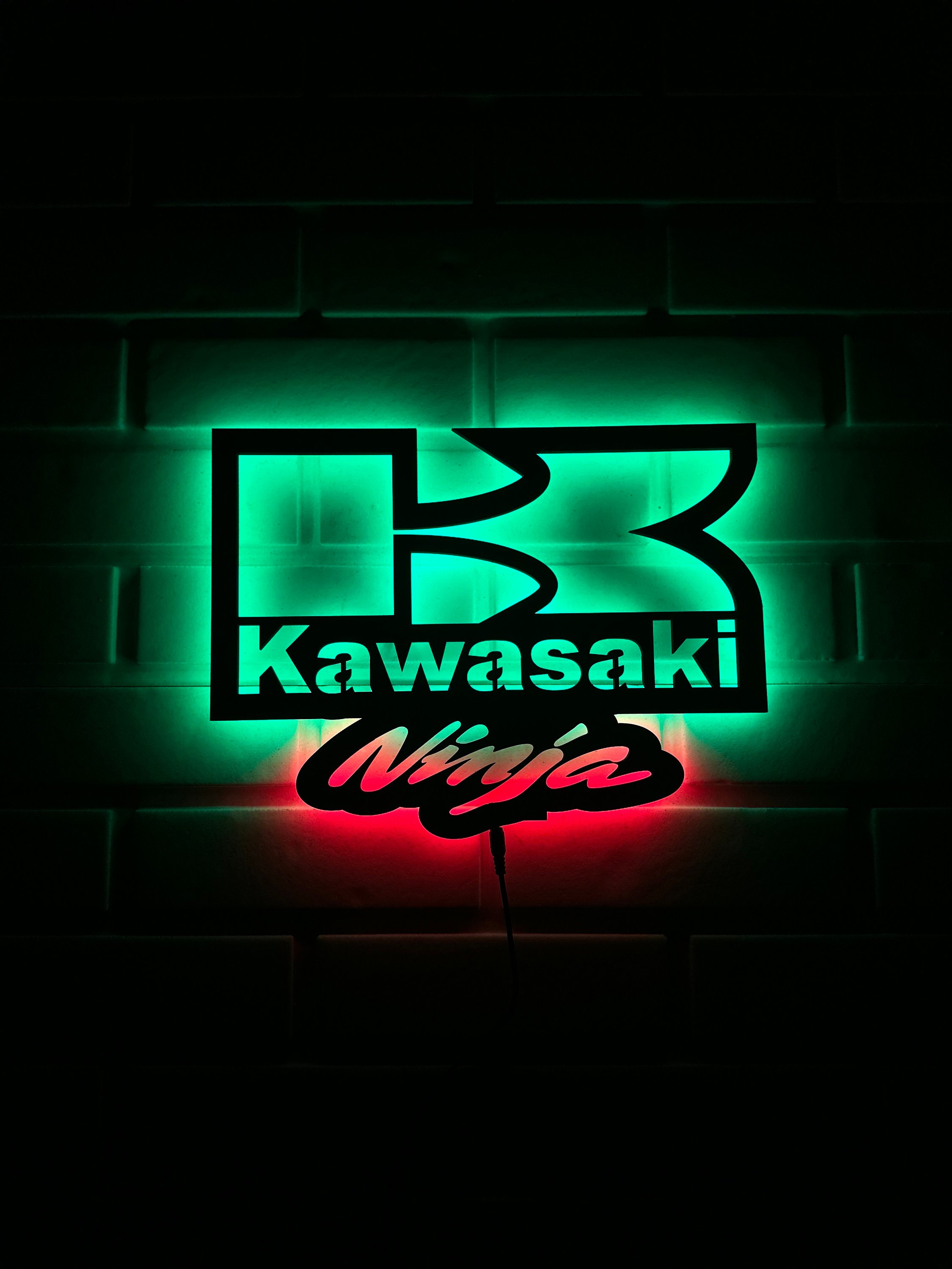 オーダー　ネオンサイン Kawasaki ロゴデザイン バイクネオンライト Kawasaki Ninja Led Sign, Kawasaki Ninja Wall Art, Kawasaki Wall