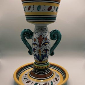 Vintage 1984 Hand-Painted Italian Ceramic Candle Holder | Unique Mediterranean Decor | Retro 80s Art Pottery | One-of-a-Kind Collectible