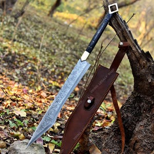 Custom Viking Sword In Unique Style, Damascus Steel Viking Sword In Forged For Valentine Gift, Medieval Fantasy Sword For Wall Decoration.