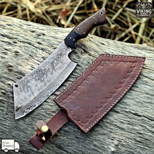 Damaststahl Wikingermesser, kundenspezifisches handgeschmiedetes Wikingermesser zum Schneiden des Essens, Damaststahlmesser für die Küche, Geschenk für den Koch.