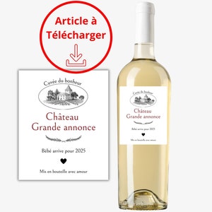 Téléchargement numérique - Etiquette annonce grossesse vin/champagne - Bébé pour 2025