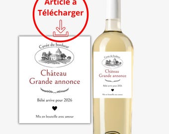 Téléchargable -  Etiquette vin/champagne annonce grossesse - 2026