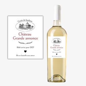 Etiquette annonce Grossesse vin/champagne - Personnalisable Mois de naissance
