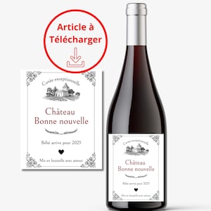 Descarga digital: Etiqueta de anuncio de embarazo con vino o champán - 2025