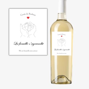 Anuncio de embarazo en etiqueta de vino o champán