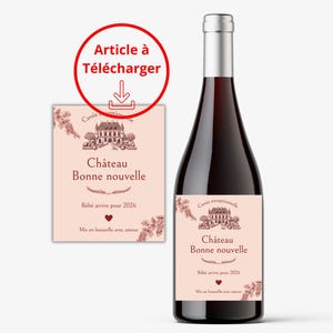 Téléchargement numérique - Etiquette annonce grossesse vin/champagne - Bébé pour 2026 Rose