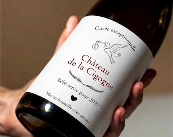 Etiquette cigogne vin/champagne annonce grossesse - Mois de naissance
