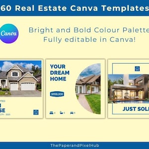 60 Real Objekt Canva Template Instagram Post, Social Media Post Template, Realtor Template, Marketing, Gelb und Blau Theme, Einfach, Individuell