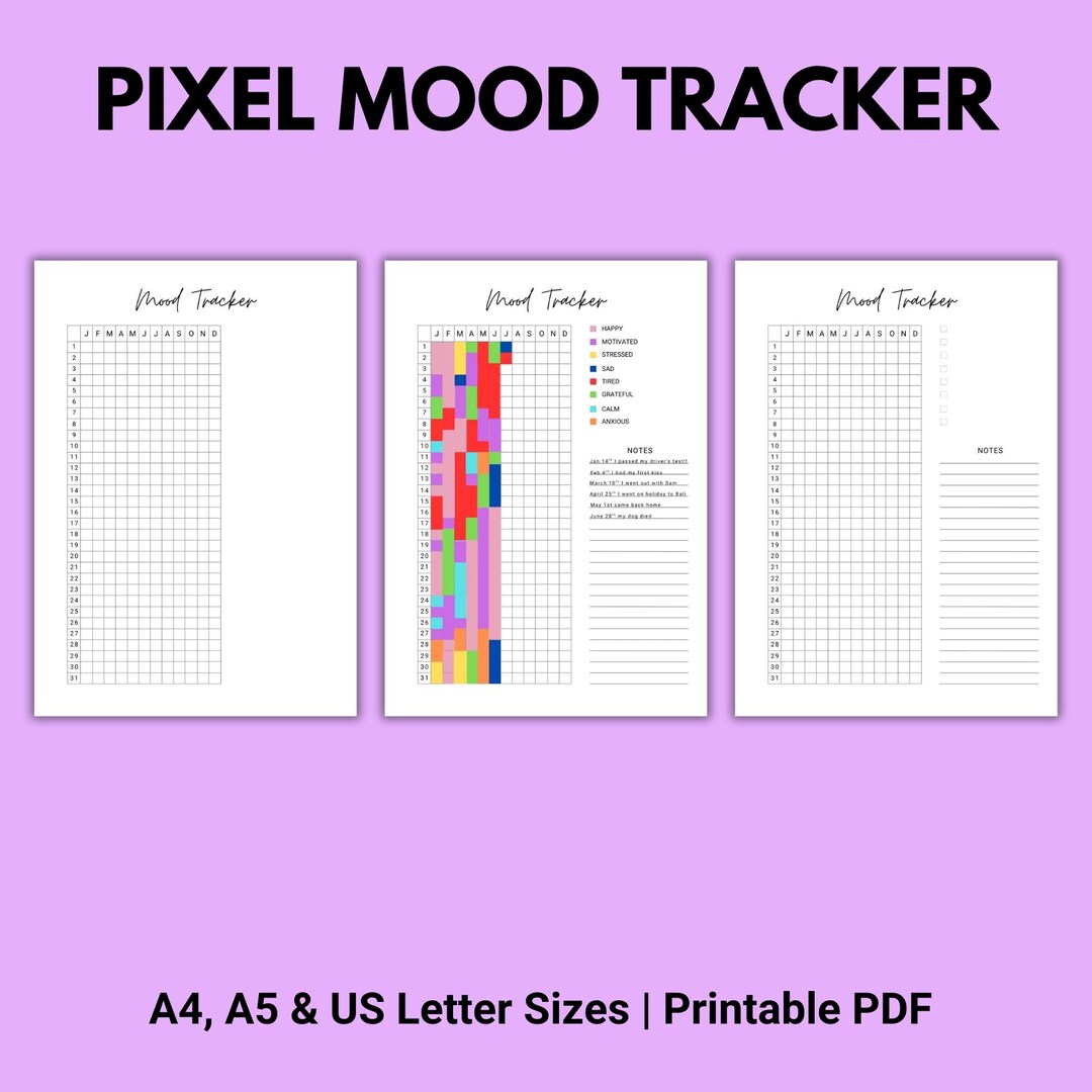 Pixel Mood Tracker Printable A4 A5 US Letter Year in Pixels Daily Mood ...