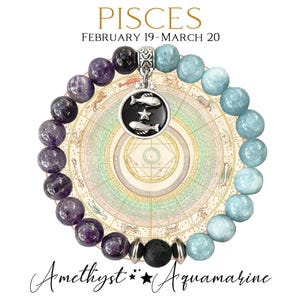 PISCES Zodiac Bracelet - Amethyst/Aquamarine