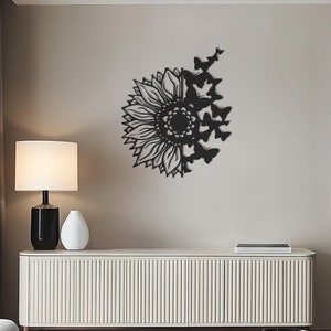 Circular Floral & Flying Birds Metal Wall Art Set, Black Metal Wall Decor with Intricate Flower Designs,Metal Art for Living Room