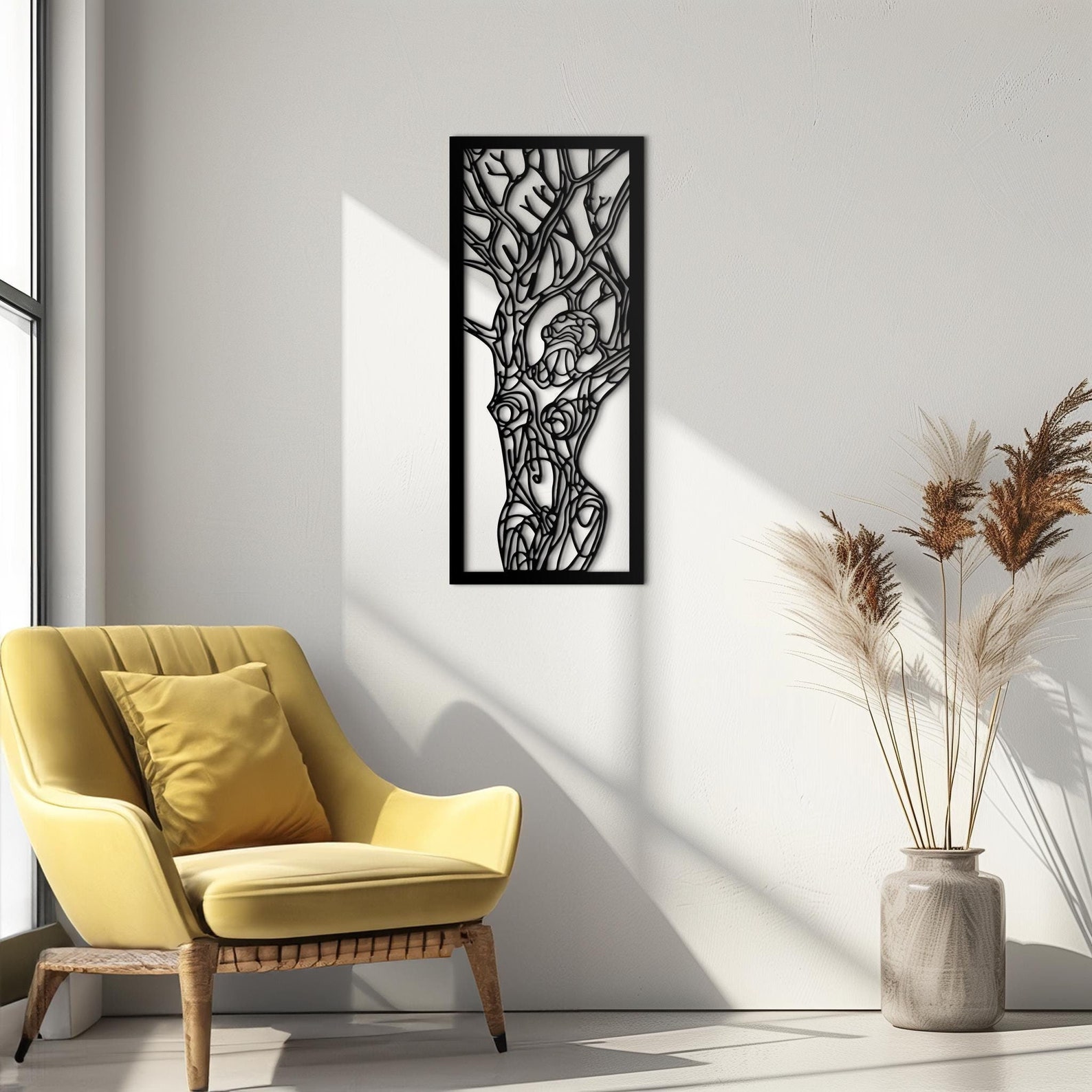 Tree Design Vertical Metal Wall Art – Black Metal Wall Decor ...