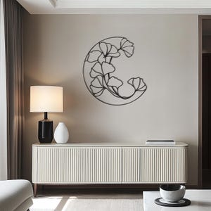 Decorazione murale in metallo con luna: paesaggio floreale, arredamento moderno per la casa