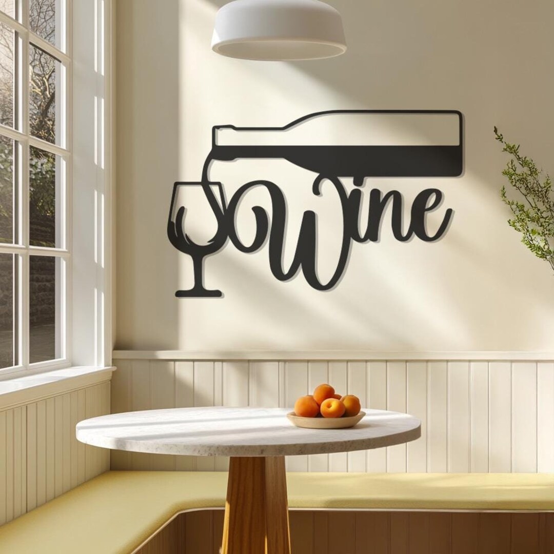 Modern Metal Wine Wall Art, Wine Bottle and Glass Wall Decor, Wine ...