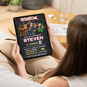 Roblox Birthday Invitation, Roblox Invitation, Roblox Invite, Game Party, Roblox Boys Birthday, Game Birthday, Kids Roblox Editable Template image 2