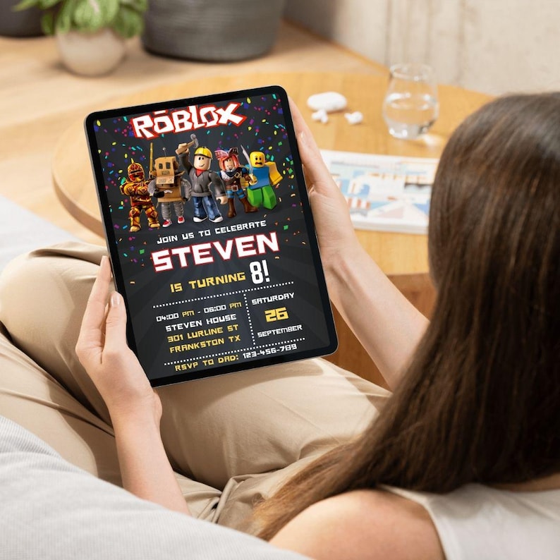 Roblox Birthday Invitation, Roblox Invitation, Roblox Invite, Game Party, Roblox Boys Birthday, Game Birthday, Kids Roblox Editable Template image 2