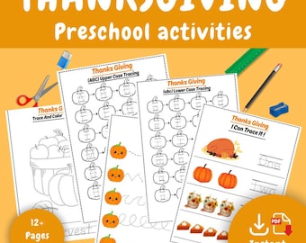 Thanksgiving Preschool Line Tracing Worksheets Bundle, Thanksgiving Printable Worksheet, Homeschool, Kids Tracing, Handwriting Practice