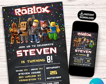 Roblox Birthday Invitation, Roblox Invitation, Roblox Invite, Game Party, Roblox Boys Birthday, Game Birthday, Kids Roblox Editable Template