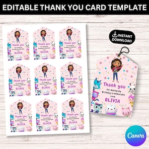 Étiquette de maison de poupée Gabby, étiquettes de remerciement, étiquettes de faveur Gabby, carte de remerciement Gabby, lot de cadeaux Gabby, téléchargement immédiat