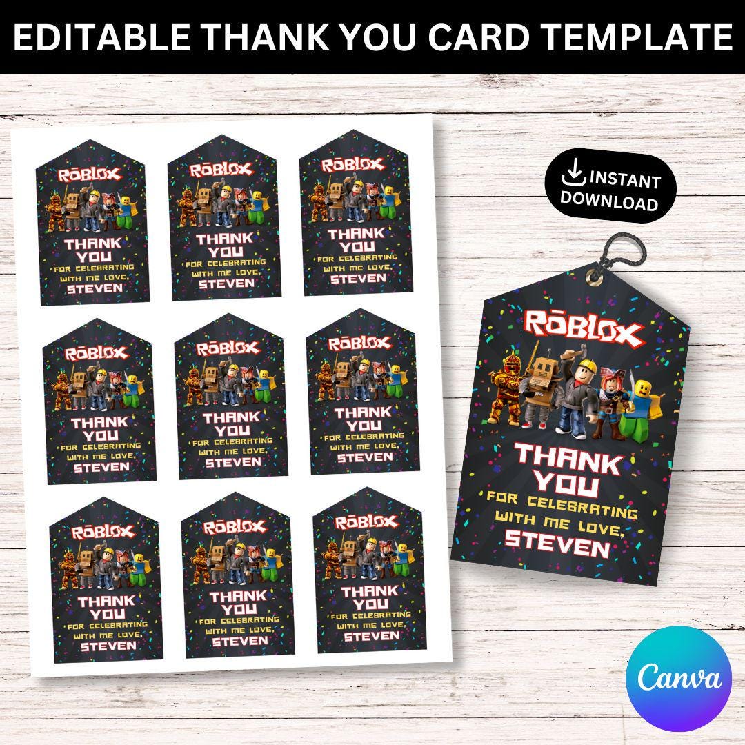 Roblox Thank You Tags Birthday, Roblox Party Favor Label Roblox ...