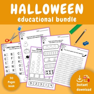 Lot de feuilles d'exercices d'Halloween pour enfants, kit éducatif d'Halloween, feuilles d'exercices pour la maternelle, école à la maison, cahier de charges, activités d'Halloween
