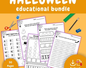 Halloween Worksheets for Kids Halloween Bundle Halloween Educational Pack Kindergarten Worksheets Homeschool Busybook Halloween Activity