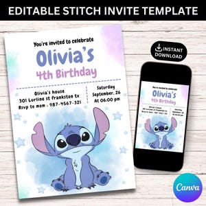 Editable Stitch Birthday Invitation Template, Stitch Birthday pool Party Invitation, Stitch Bday evite, Printable Birthday Invitations