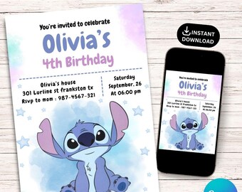 Editable Stitch Birthday Invitation Template, Stitch Birthday pool Party Invitation, Stitch Bday evite, Printable Birthday Invitations