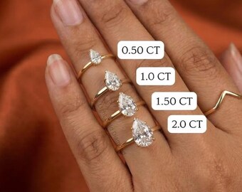 Lab Grown Pear Diamond Solitaire Ring, Lab Diamond Engagement Ring For Gift, 14K Solid Gold Ring For Wedding Gift. Promise Ring For Her