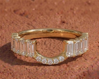 Emerald Diamond Custom Wedding Band, 14K Solid Gold Matching Band For Anniversary Gift, Lab Diamond Stacking Ring, Holiday Gift For Her