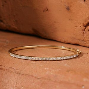 Round Cut Lab Grown Diamond Bangle Bracelet, IGI certified Lab Diamond Bracelet For Wedding Gift, 14K Solid Gold Round Cut Bracelet For Gift