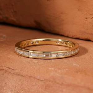 Baguette Cut Lab Grown Diamond Channel Set Band, 14k Solid Gold Eternity Wedding Ring For Anniversary Gift,
