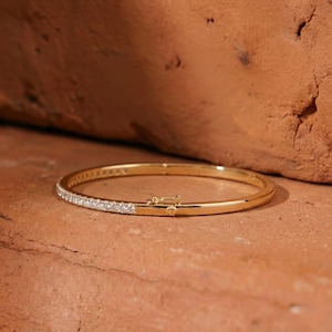 Round Cut Lab Grown Diamond Bangle Bracelet, IGI certified Lab Diamond Bracelet For Wedding Gift, 14K Solid Gold Round Cut Bracelet For Gift