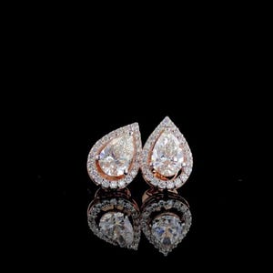 Halo Pear Cut Lab Diamond Stud Earrings/ Lab Grown Diamond Screw Back Earrings / 14K White Gold Wedding Earrings/ CVD Diamond Studs For Her