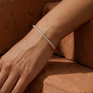 Round Cut Lab Grown Diamond Bangle Bracelet, IGI certified Lab Diamond Bracelet For Wedding Gift, 14K Solid Gold Round Cut Bracelet For Gift